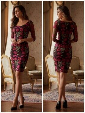 NWOT Alexia Admor Whimsigoth Formal Classic Romantic Feminine 3D Mesh Midi Dress